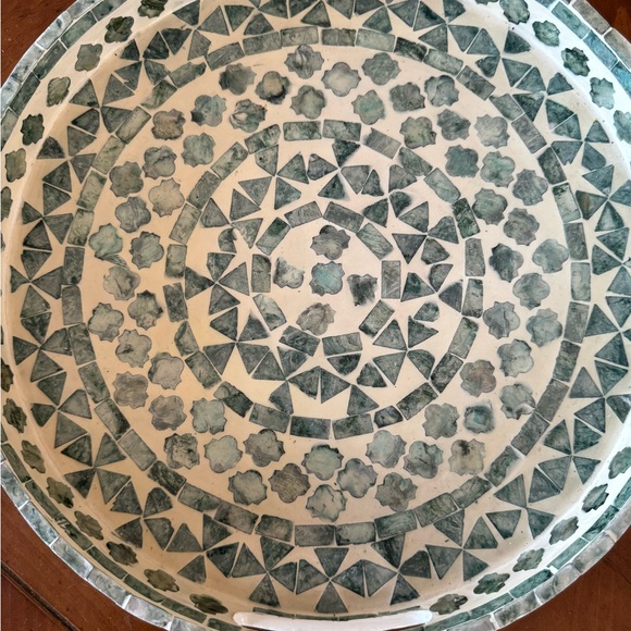 Decorative Green and Cream Mosaic Tray - Picture 2 of 5